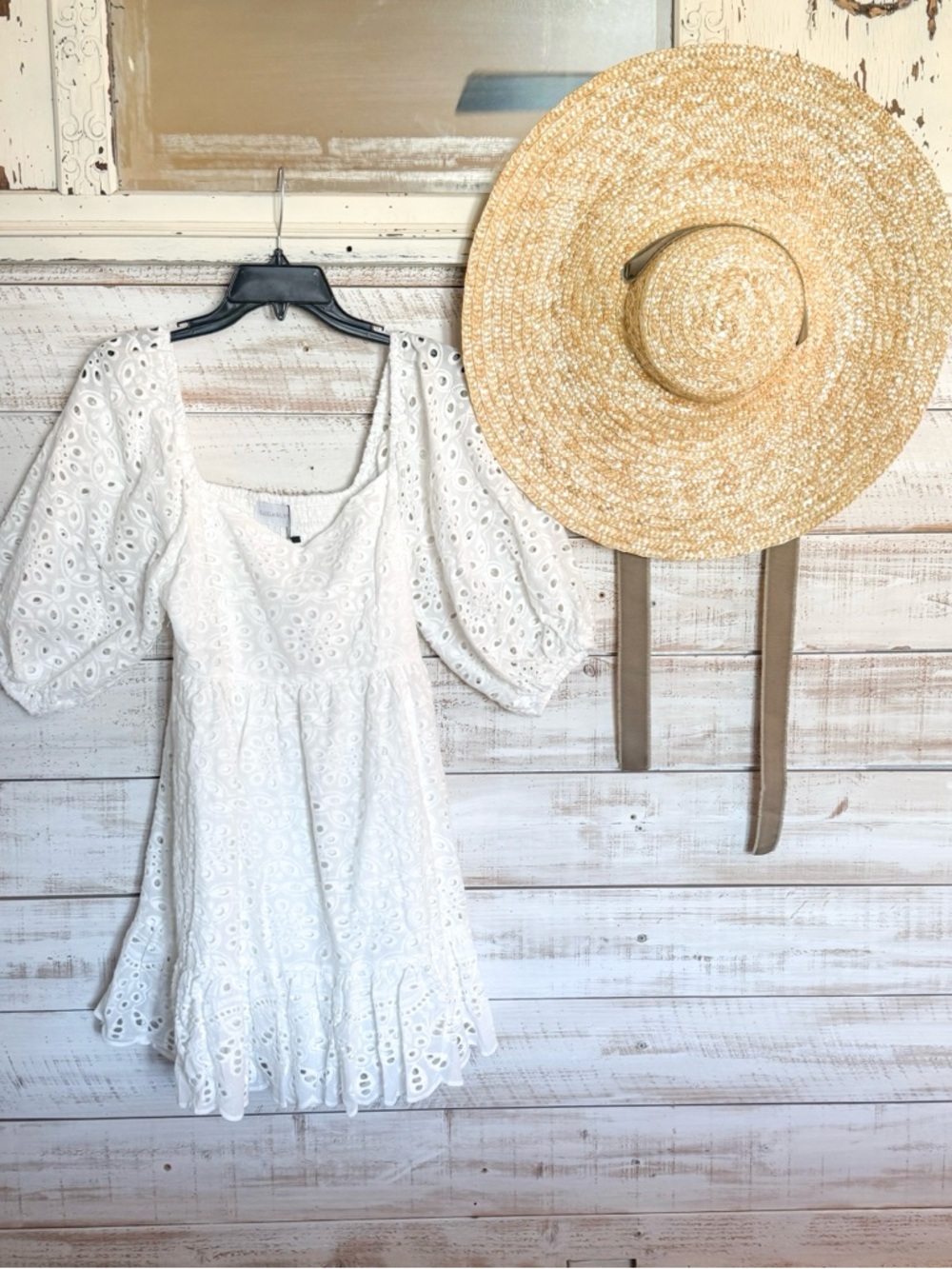 White Eyelet Puff Sleeve  Dress